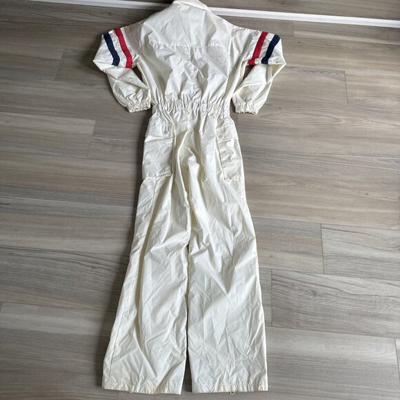 Vintage Descente One Piece Shell Snow Ski Suit Women's Sz M Cream Red‎ Blue New - Picture 13 of 14